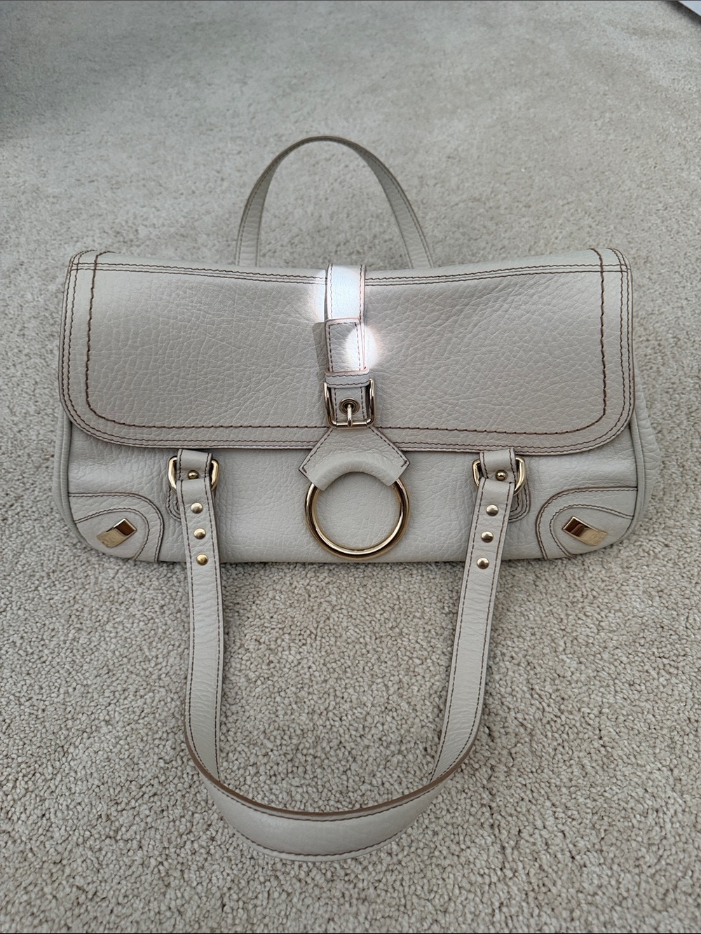 Dolce & Gabbana Cream Leather Satchel with Gold Ring Detail